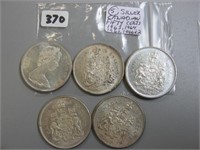 5 Silver Canadian  Fifty Cents Coins