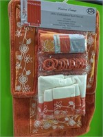 New 18 Pc Louisa Orange Bathroom Set with Towels