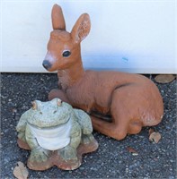 Concrete Frog and Deer Statues