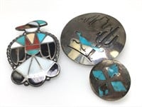 3 NA Silver & Turquoise Pin/Brooches 42.2g TW