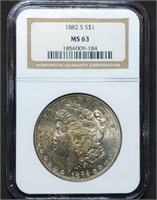 1882-S Morgan Silver Dollar NGC MS63 Toned