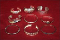8 Sterling Silver Bangle Bracelets & 1 Pewter