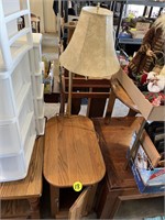 Oak Magazine End Table w/Mounted Lamp