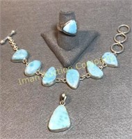 Sterling & Larimar Bracelet, Ring & Pendant