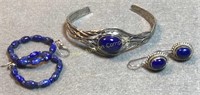 Sterling & Lapis Bracelet, 2 Earring Sets