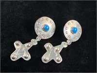 Turquoise and Sterling Cross Earrings - 925