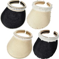 Handepo 4 Pcs Women Straw Sun Visor Hat