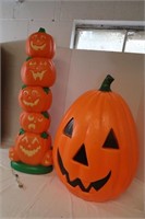 2 Lighted Plastic Halloween Pumpkin Decorations