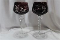 A Pair of Amethyst Cut Glass Goblets