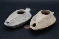 Pair Ancient Terracotta Oil Lamps