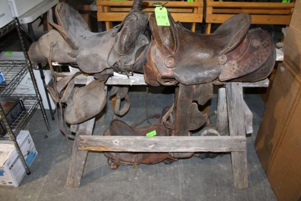 (3) Old Saddles w/Saw Horse