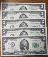 $10 consecutive serial number uncirculated $2
