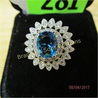 LADIES STERLING SILVER AND BLUE TOPAZ RING