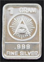 1 gram Silver Ingot - All Seeing Eye, .999 Fine