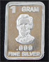 1 gram Silver Ingot - Abraham Lincoln, .999 Fine