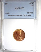 1954 Cent MS67 RD RED LISTS FOR $19000