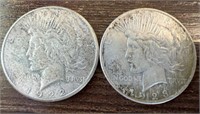 (2) Morgan Silver Peace Dollars, 1922/ 1923