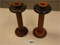 (2) Large Wooden Candle Holder Spools