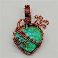 TWISTED COPPER WIRE PENDANT FAUX OPAL HEART