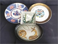 Group of porcelain trays and plates, some signed