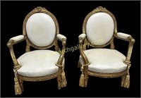 Pair Large French Giltwood Arm Chairs