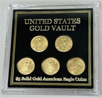 Five 1/10 oz $5 Gold American Eagle Coins.