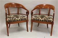 Pair Hollywood Regency Scrolled Arm Club Chairs