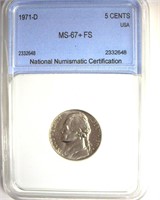 1971-D Nickel MS67+ FS LISTS $450 IN 67FS