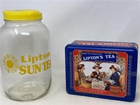 Lipton Sun tea jar, and Lipton tin