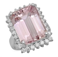 AIGL 17.12 Cts Natural Kunzite Diamond Ring