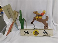 Vintage wooden yard decoration with moving horse