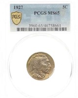 1927 US BUFFALO NICKEL COIN PCGS MS65