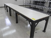 (3) Steel Frame Wood Top Work Benches