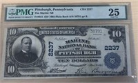 1902 $10 PMG Graded VF25 Plain Back Large Note