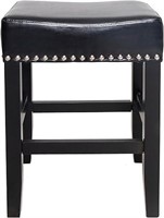 26in Backless Black Leather Stool (ONLY ONE)