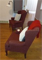 Pair of Wing back chairs & floor lamp