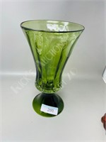 12" tall green glass vase