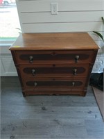 Walnut three drawer chest missing one knob circa
