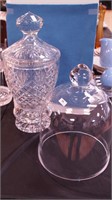 Two pieces of crystal: 18" high covered jar and