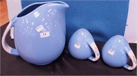 Three pieces of blue Hall pottery, Rose Parade