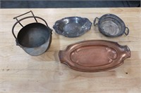 Cast Iron and assorted Metal trays/bowls
