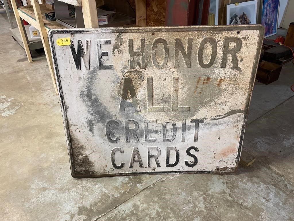 We Honor All Credit Cards Embossed Metal Sign