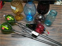 (8) Glass Pieces Torches, Oversized Goblets