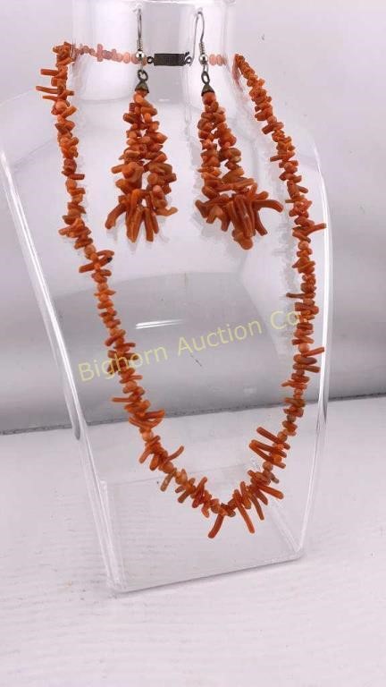 VTG Coral Necklace & Earring Set