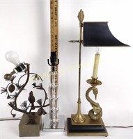 Brass table lamp with crane, brass table lamp