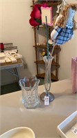 2 glass vases and contents, tall is 10 “ Empire