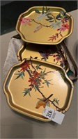 5 Vintage Steel Trays Snack Trays Birds & Flowers