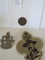 VINTAGE SPANISH COIN 1870 , SCOUT CANADA PIN+ PATC