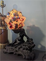 Art Deco nude table lamp w/ art glass shade
