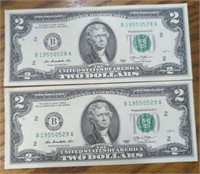 $4 Consecutive serial number uncirculated $2 bank